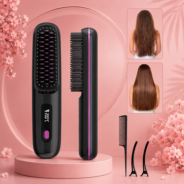 Lumivco Cordless Hair Straightener Brush – Ionic Ceramic Straightening Comb with LED Display