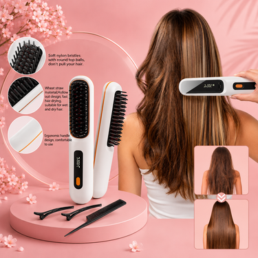Lumivco Ionic Hair Straightener Brush – 3 Heat Settings, Fast Heat & Auto-Off, USB-C Rechargeable