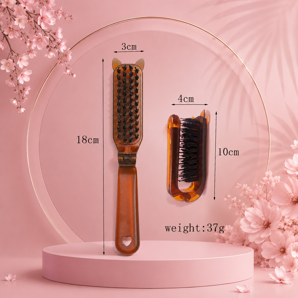 Amber Folding Hair Comb — Anti-Static, Boar Bristle, Compact Travel Size