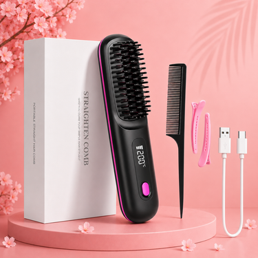 Lumivco Cordless Hair Straightener Brush – Ionic Ceramic Straightening Comb with LED Display