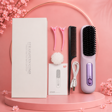 Lumivco Cordless Hair Straightener Brush – Ionic Ceramic Straightening Comb with LED Display