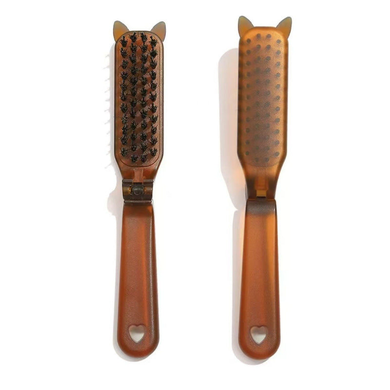 Amber Folding Hair Comb — Anti-Static, Boar Bristle, Compact Travel Size
