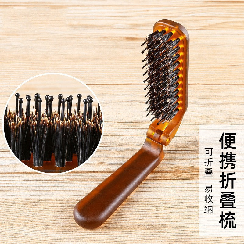 Amber Folding Hair Comb — Anti-Static, Boar Bristle, Compact Travel Size