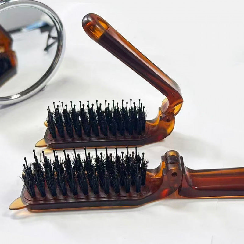 Amber Folding Hair Comb — Anti-Static, Boar Bristle, Compact Travel Size