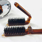 Amber Folding Hair Comb — Anti-Static, Boar Bristle, Compact Travel Size