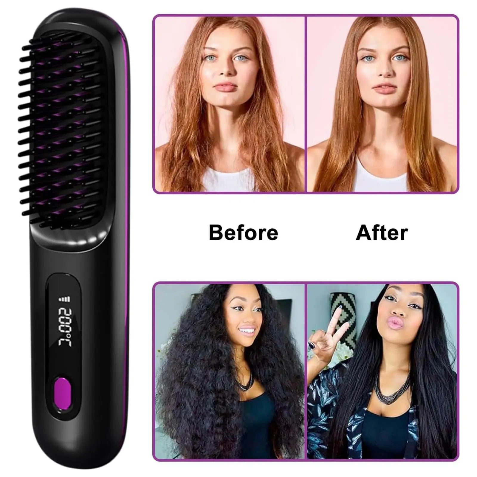 Lumivco Cordless Hair Straightener Brush – Ionic Ceramic Straightening Comb with LED Display