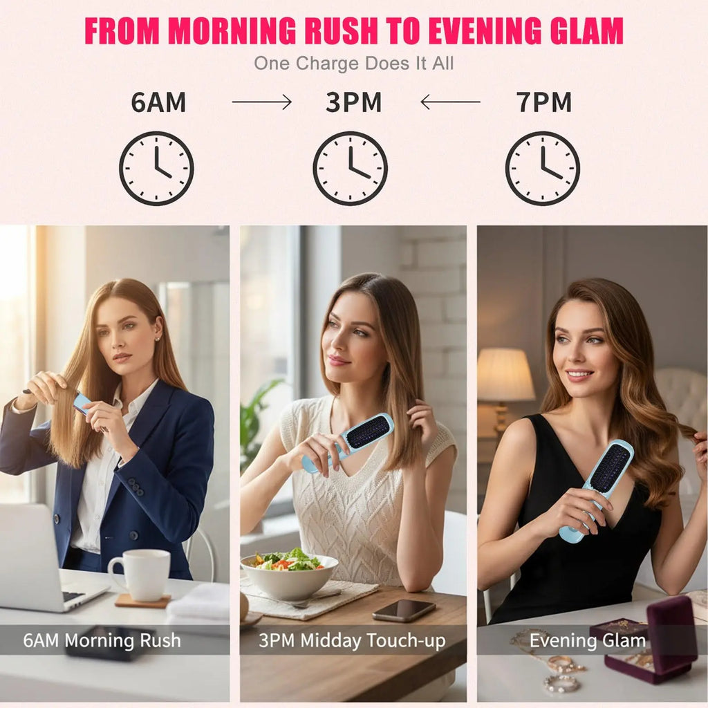Lumivco Cordless Hair Straightener Brush – Ionic Ceramic Straightening Comb with LED Display
