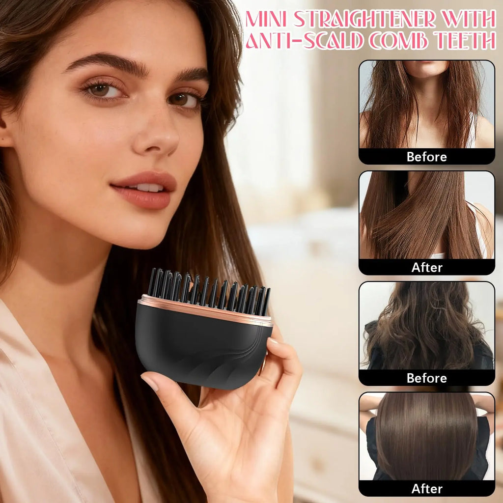 Lumivco Mini Rechargeable Hair Straightener Brush – Cordless Wet & Dry Anti-Scald Styling Comb