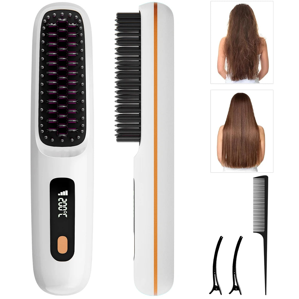 Lumivco Ionic Hair Straightener Brush – 3 Heat Settings, Fast Heat & Auto-Off, USB-C Rechargeable
