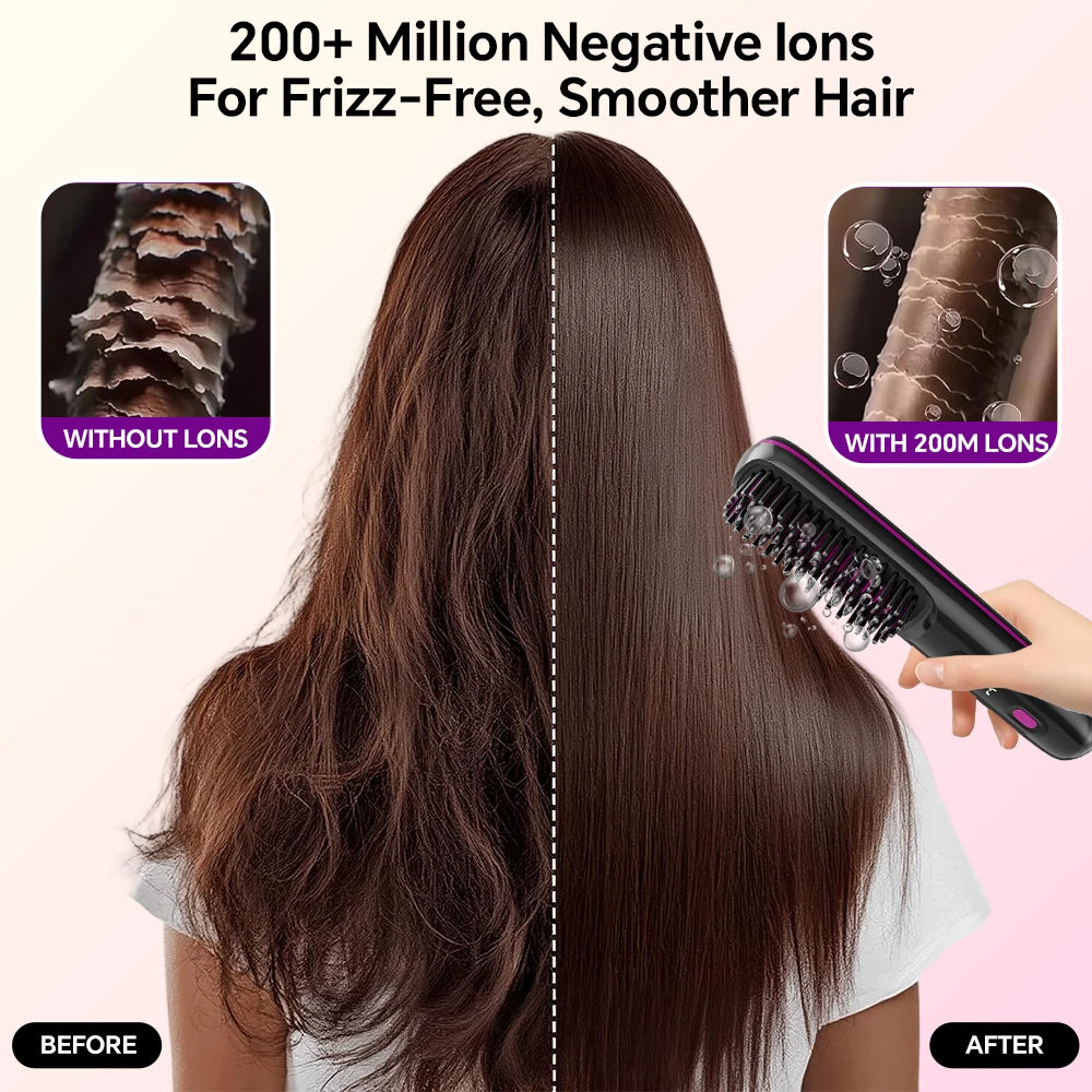 Lumivco Ionic Hair Straightener Brush – 3 Heat Settings, Fast Heat & Auto-Off, USB-C Rechargeable