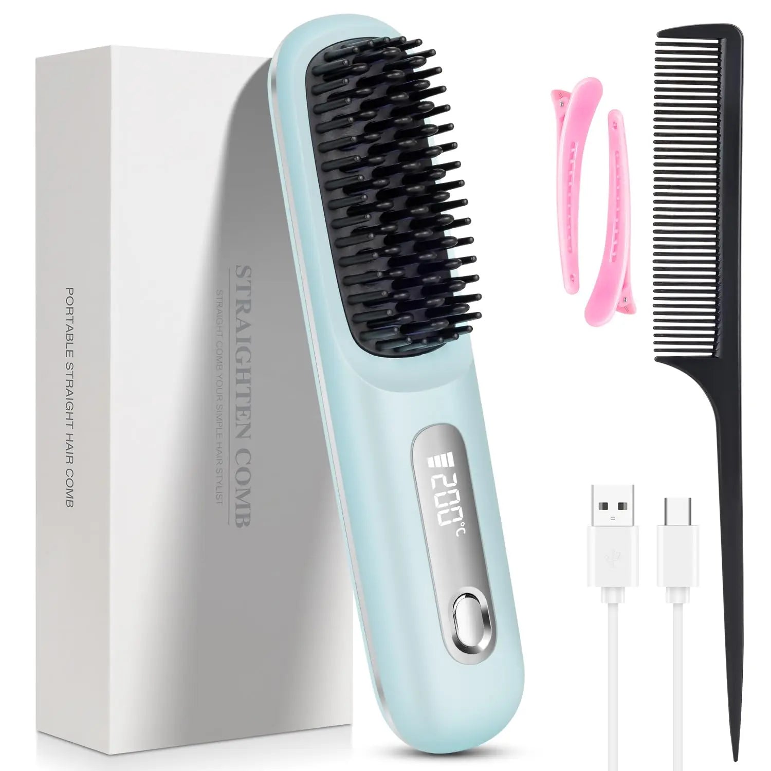 Lumivco Cordless Hair Straightener Brush – Ionic Ceramic Straightening Comb with LED Display