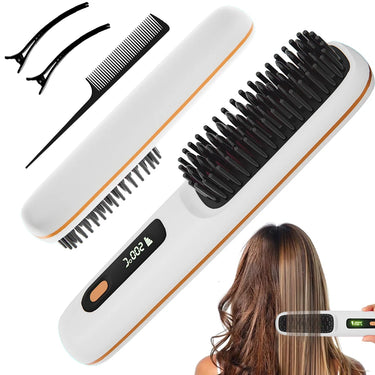 Lumivco Ionic Hair Straightener Brush – 3 Heat Settings, Fast Heat & Auto-Off, USB-C Rechargeable