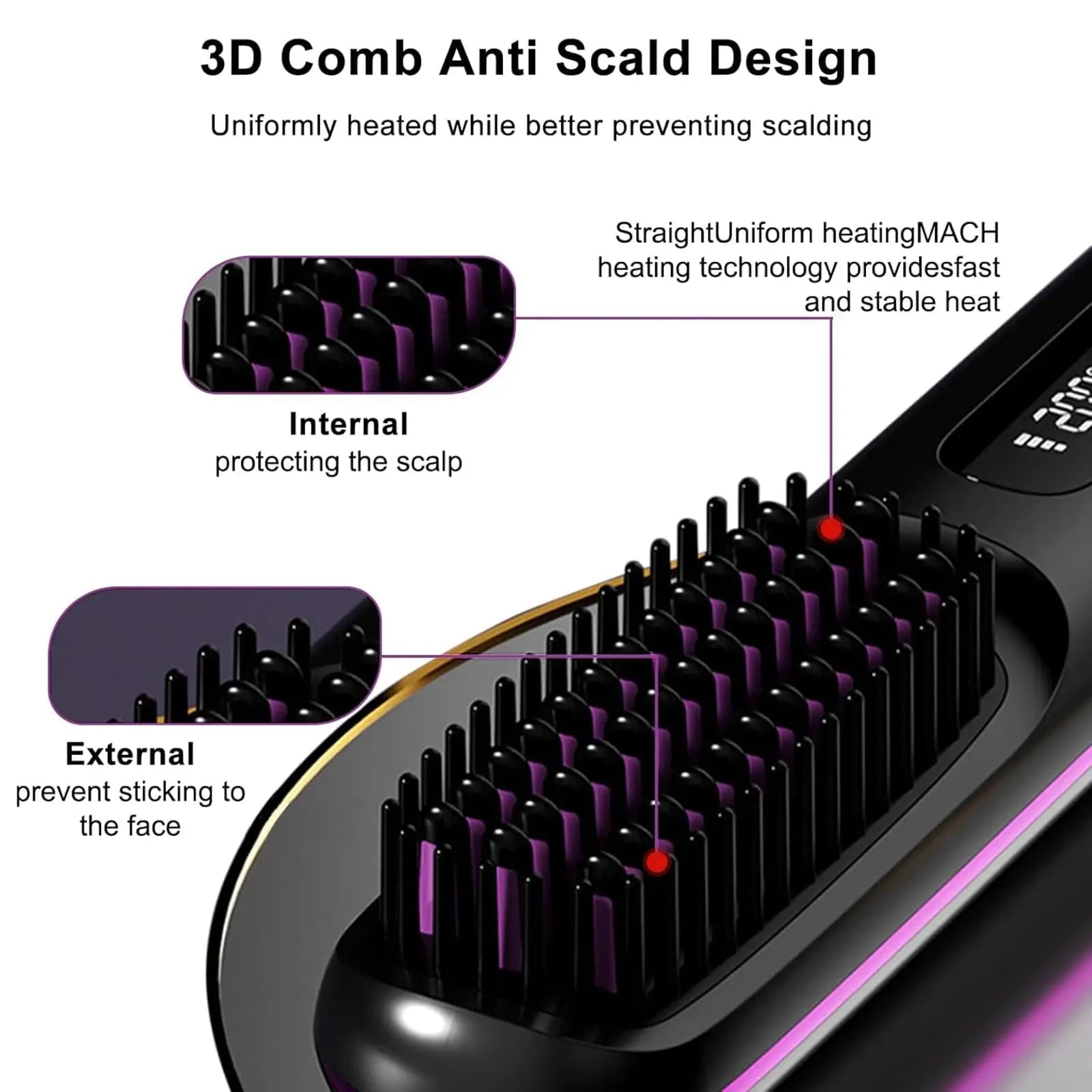 Lumivco Cordless Hair Straightener Brush – Ionic Ceramic Straightening Comb with LED Display